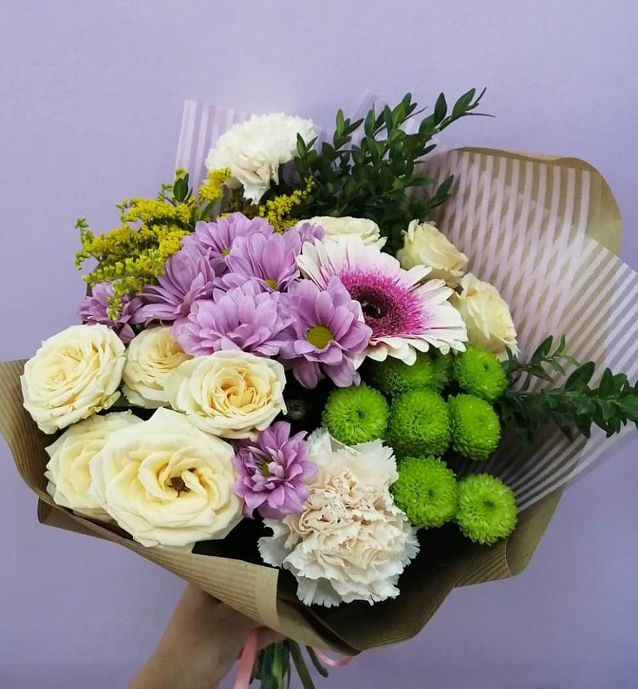 Букет цветов из: Хризантемы, Розы, Гвоздики и Герберы в Шуе